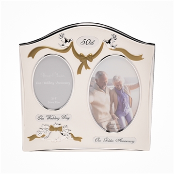 Silver Plated Double 50th Anniversary Photo Frame  