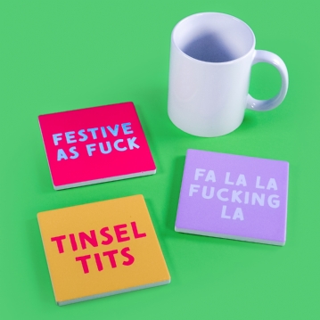 Cheeky Christmas Ceramic Coaster Set