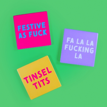 Cheeky Christmas Ceramic Coaster Set