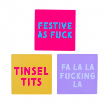 Cheeky Christmas Ceramic Coaster Set