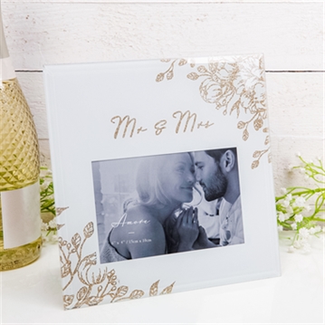 Mr & Mrs Grey Glass Gold Floral Frame - 4" x 6"