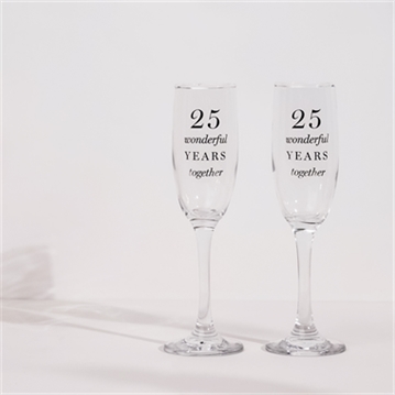 25th Anniversary Champagne Flute Glasses - Set of 2