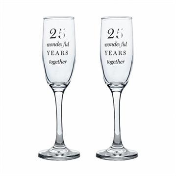25th Anniversary Champagne Flute Glasses - Set of 2