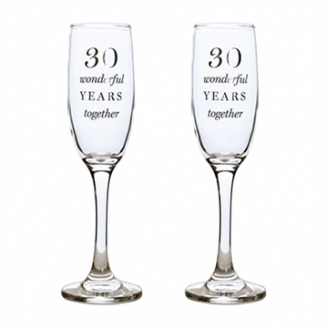 30th Anniversary Champagne Flute Glasses - Set of 2