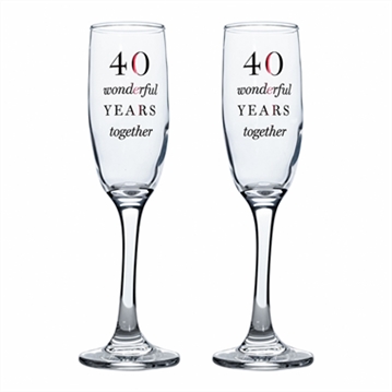 40th Anniversary Champagne Flute Glasses - Set of 2