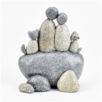 Pebble Couple with Pets Figurine