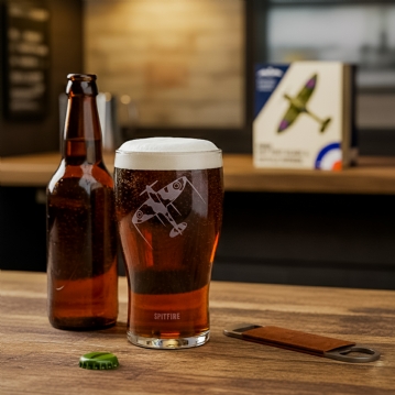 RAF Spitfire Etched Pint Glass & Bottle Opener Set