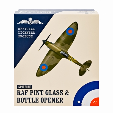 RAF Spitfire Etched Pint Glass & Bottle Opener Set