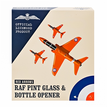 RAF Red Arrows Etched Pint Glass & Bottle Opener Set
