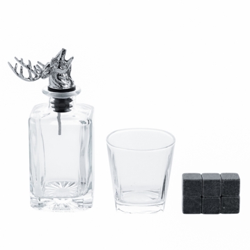 Whisky Stag Decanter, Glass & Cooling Stones Set