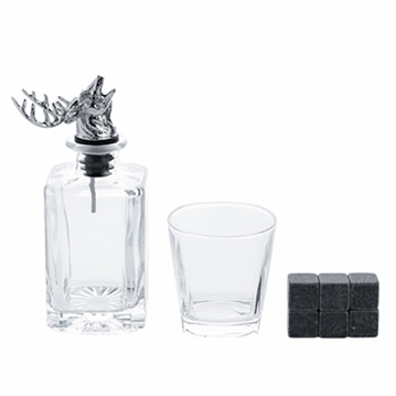 Whisky Stag Decanter, Glass & Cooling Stones Set