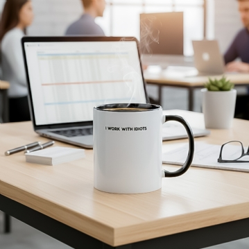 "I Work With Idiots" Mug
