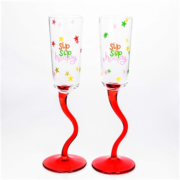 Raspberry Blossom Set of 2 Wavy Stem Flute Glasses