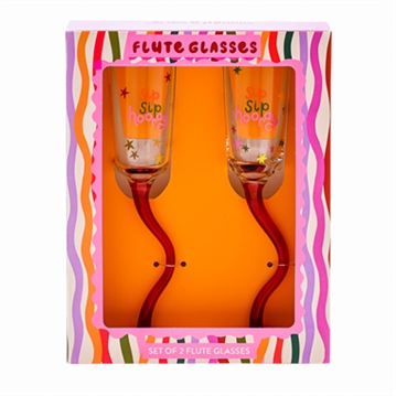 Raspberry Blossom Set of 2 Wavy Stem Flute Glasses