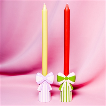Raspberry Blossom Set of 2 Candlestick Holders with Bow