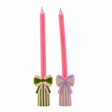Raspberry Blossom Set of 2 Candlestick Holders with Bow