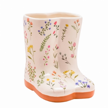 The Cottage Garden Floral Wellies Ceramic Vase