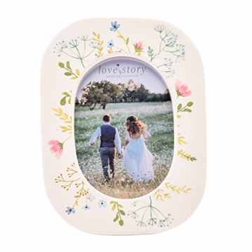 Love Story Oval Ceramic Floral Photo Frame