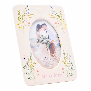 Love Story Ceramic Floral Mr & Mrs Photo Frame
