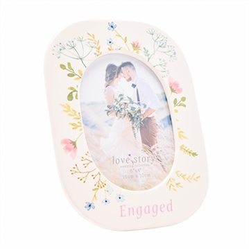 Love Story Engagement Ceramic Floral Photo Frame