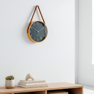 Wooden Wall Clock with Hanging Belt