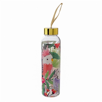 Budgie Multi-Coloured Glass Water Bottle