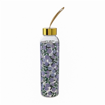 Blue Floral Glass Water Bottle Blue