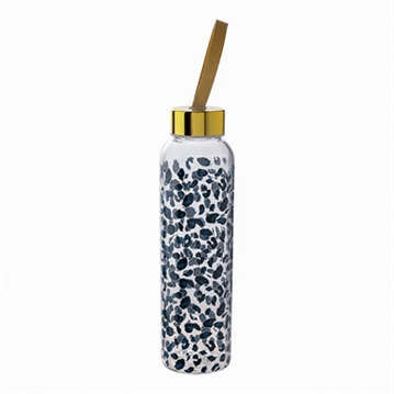 Black Leopard Print Glass Water Bottle