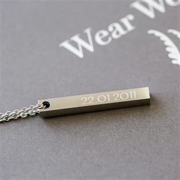 Engraved bar outlet necklace silver