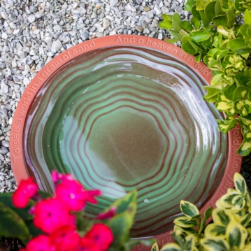Terracotta Bird Bath with William Blake Quote