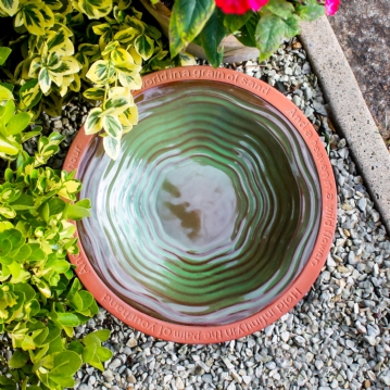 Terracotta Bird Bath with William Blake Quote