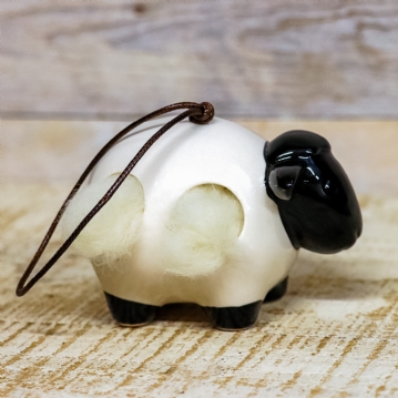 Hanging Ceramic Sheep With Wool 