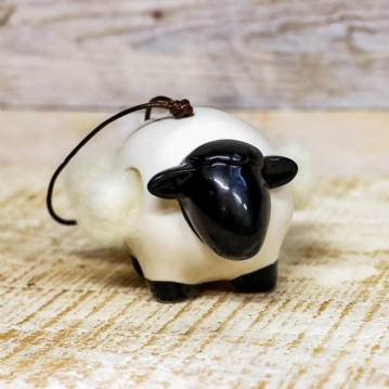 Hanging Ceramic Sheep With Wool 
