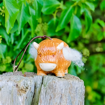 Hanging Ceramic Cow with Wool