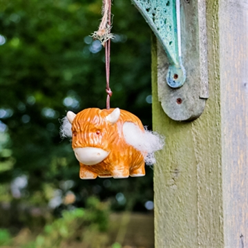 Hanging Ceramic Cow with Wool