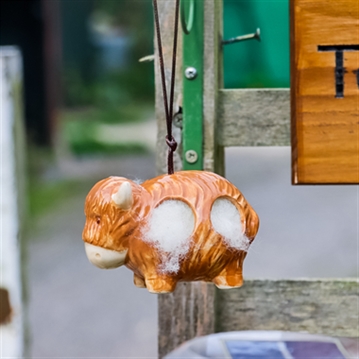 Hanging Ceramic Cow with Wool