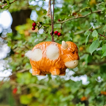 Hanging Ceramic Cow with Wool