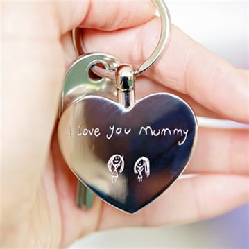 Personalised Heart Keyring with Engraved Handwriting