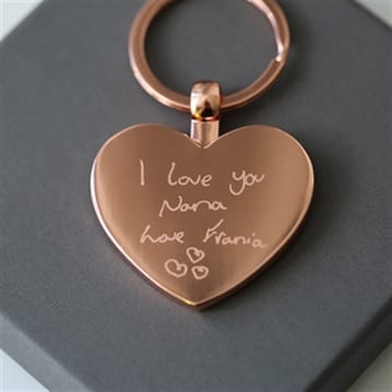 Personalised Heart Keyring with Engraved Handwriting