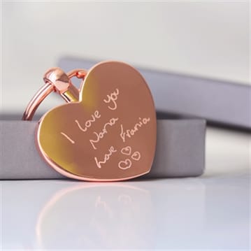 Personalised Heart Keyring with Engraved Handwriting