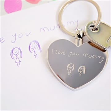 Personalised Heart Keyring with Engraved Handwriting