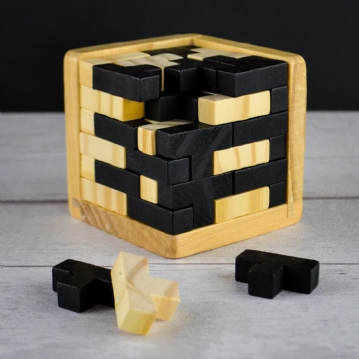 Wooden Cube Puzzle with T Shape Pieces