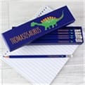 Thumbnail 2 - Personalised Dinosaur Box of 12 Blue HB Pencils