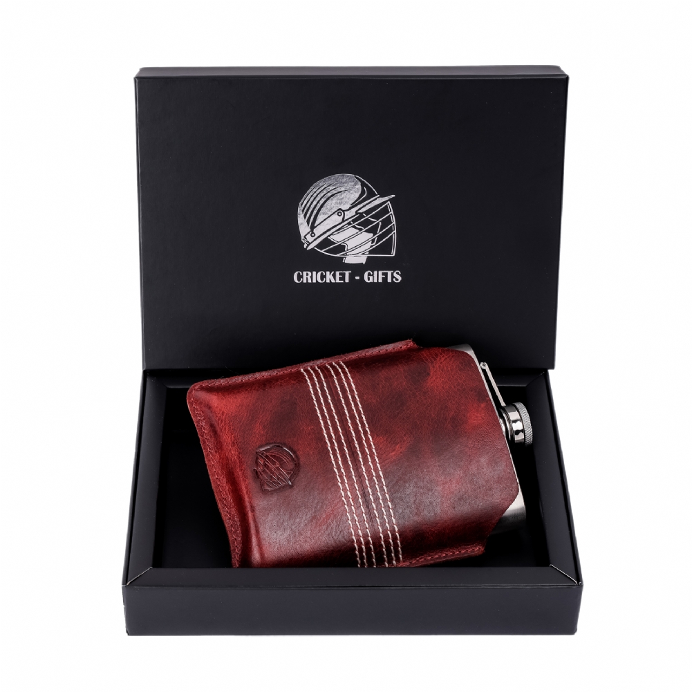 13Square Red/White Buffalo Leather Cricket Hip Flask