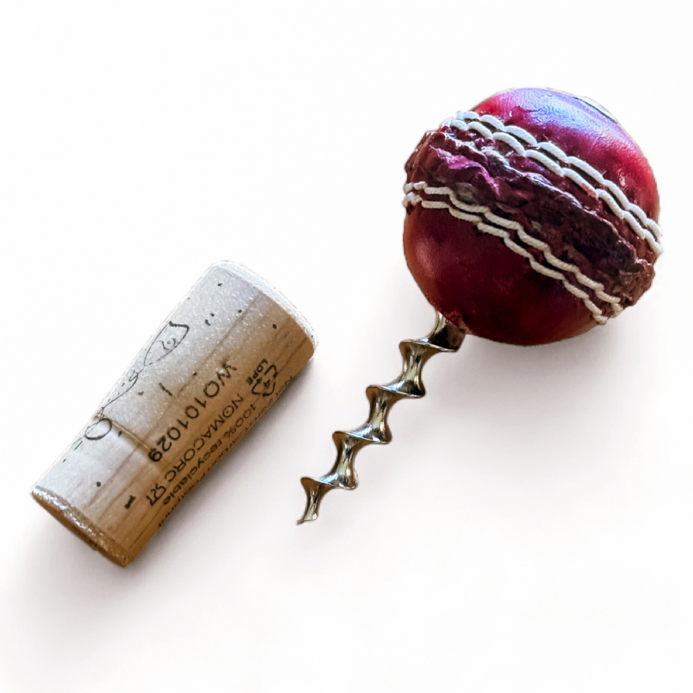 13Square Red Leather Mini Cricket Ball Wine Bottle Opener