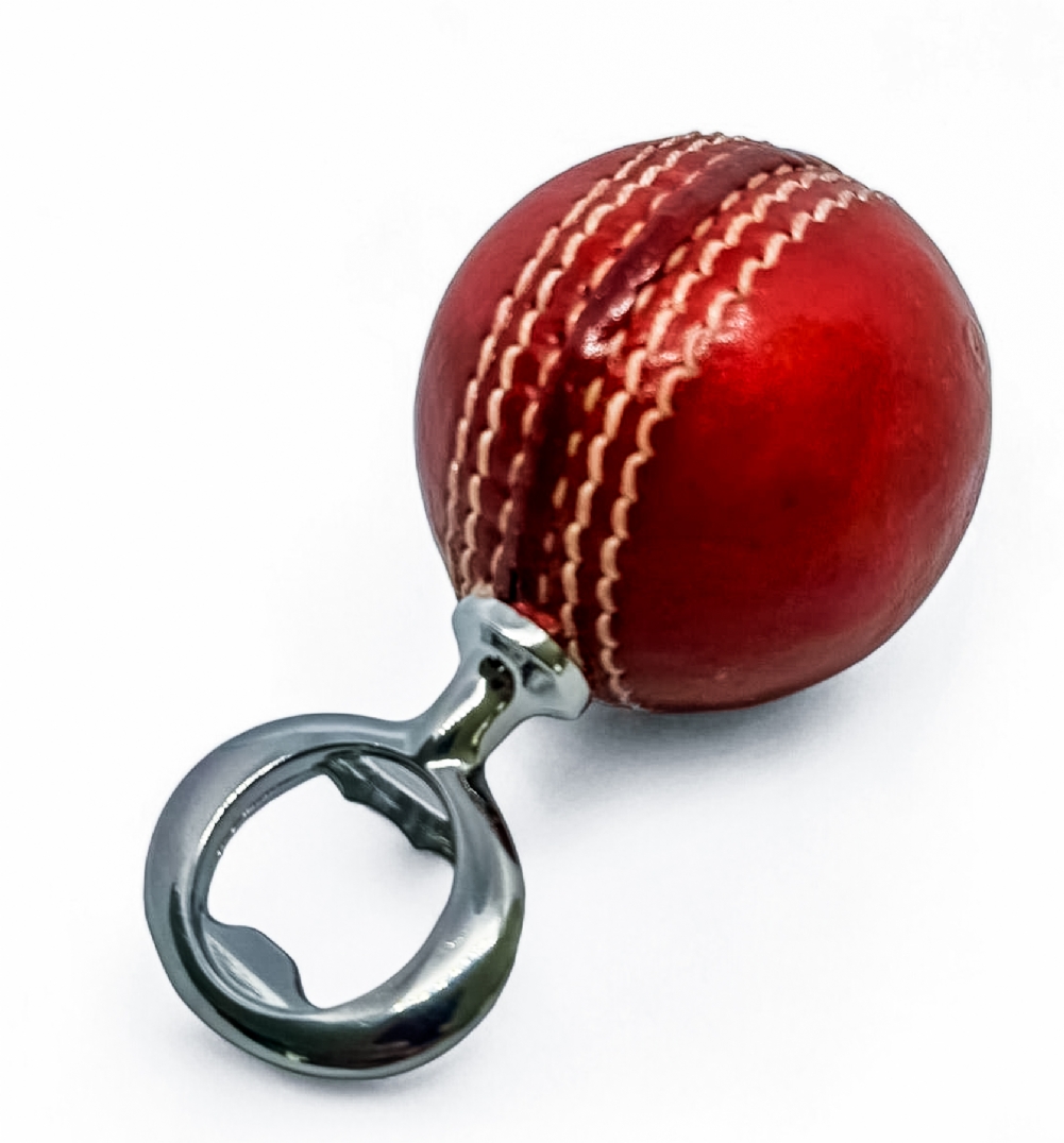 13Square White/Red Real Cricket Ball Bottle Opener