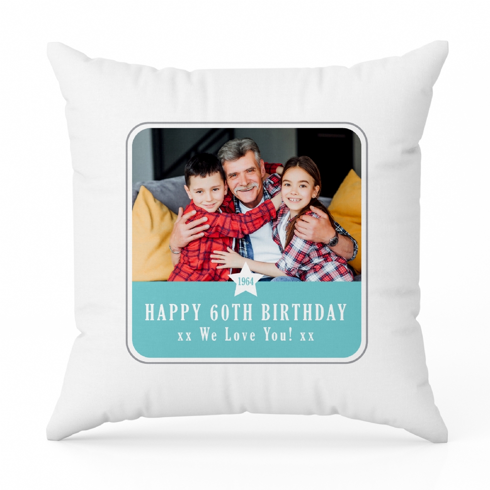 Fmad Pmc Blue Personalised 60Th Birthday Photo Upload Cushion
