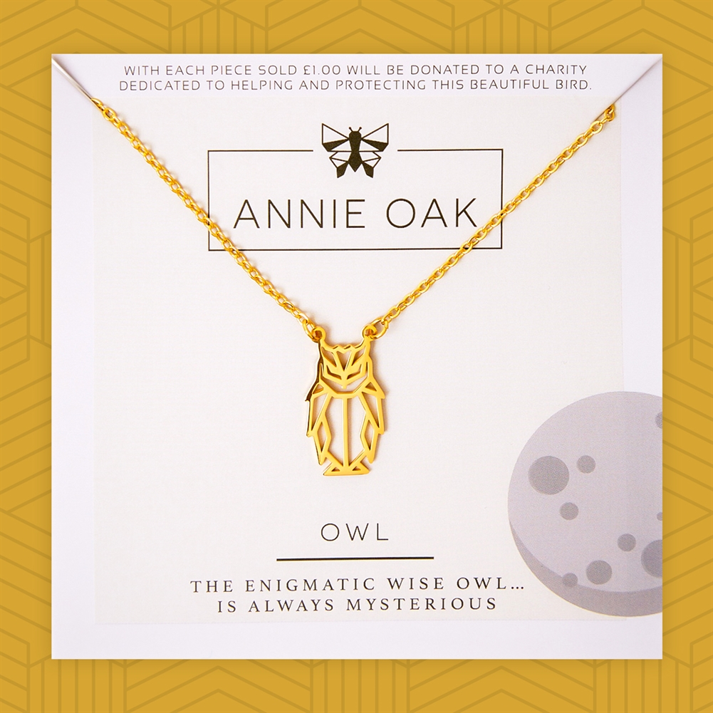 Annie Oak Gold Geometric Owl Necklace