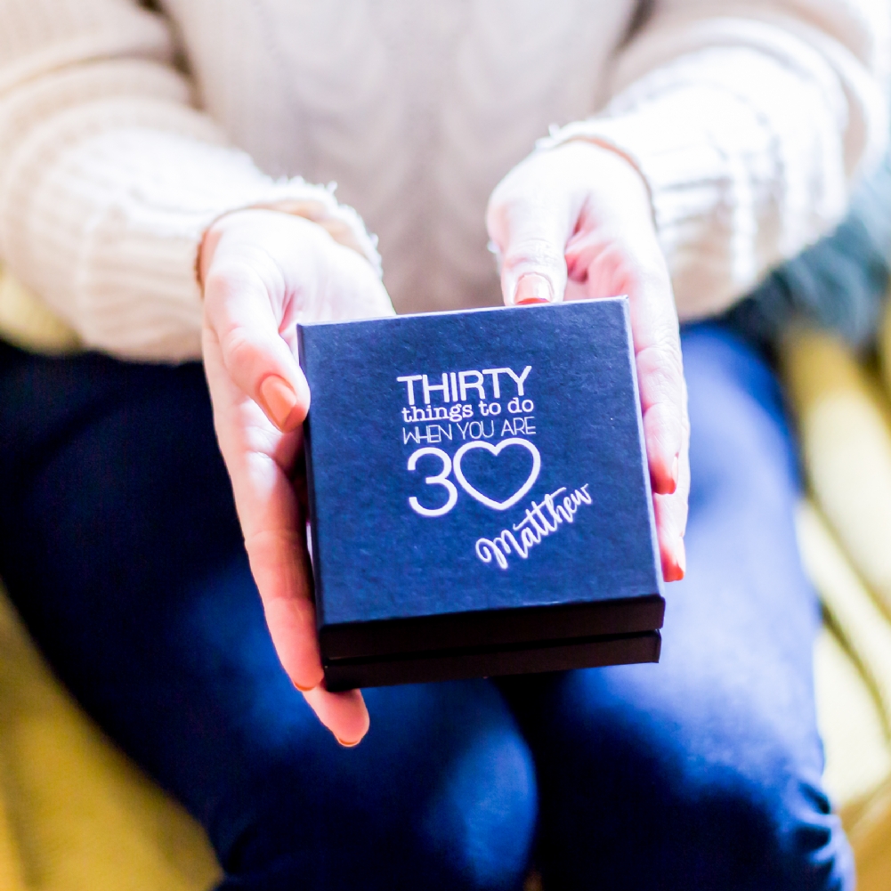 A Year Of Dates Black Personalised 30 Things To Do When You're 30 Gift Box