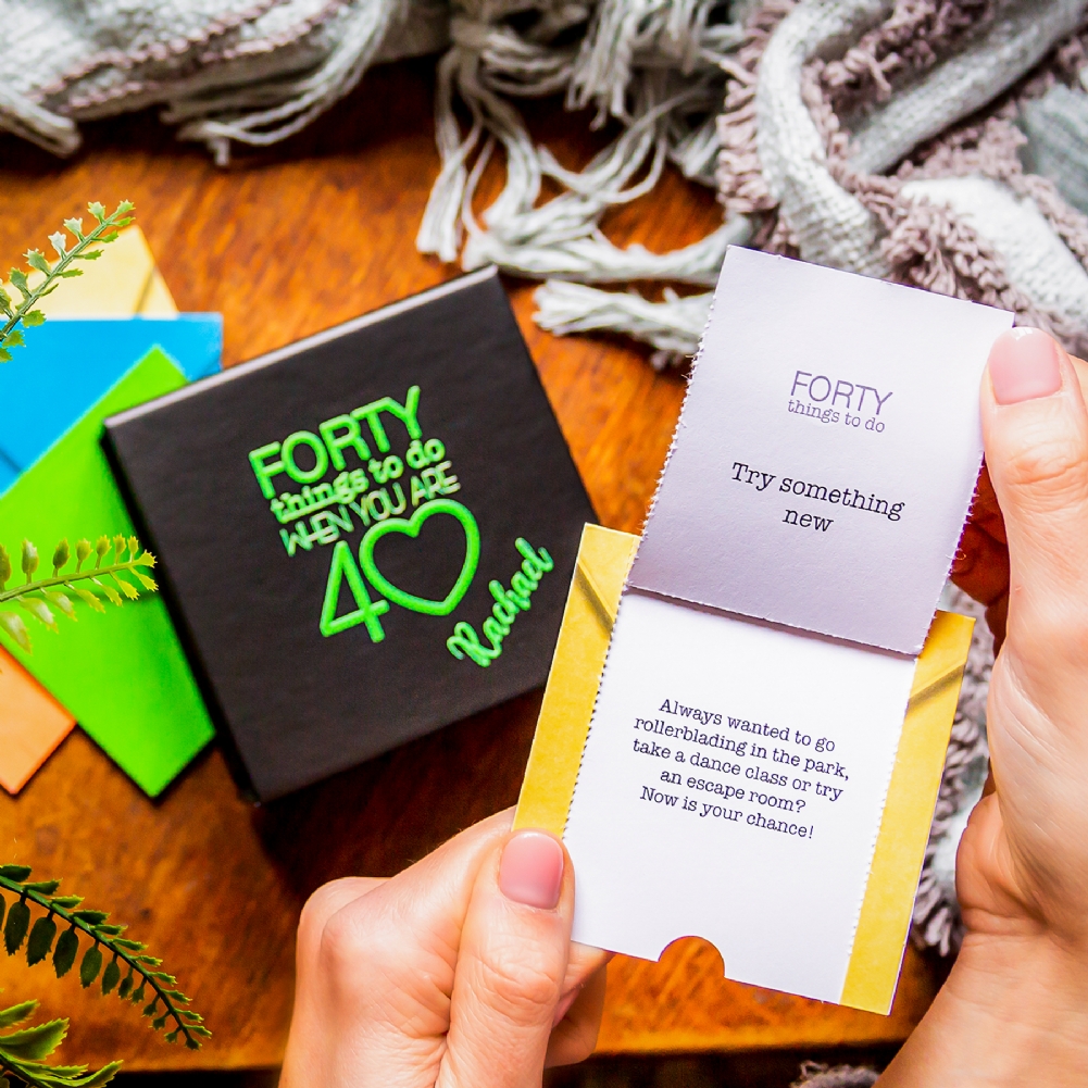 A Year Of Dates Black Personalised 40 Things To Do When You're 40 Gift Box